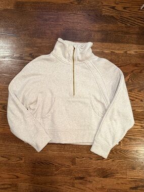 Women's heathered grey / cream Half-Zip Funnel Neck Sweatshirt